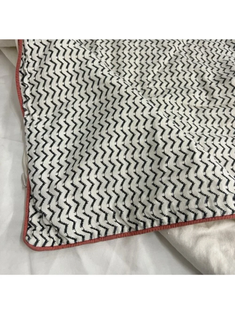 Pottery Barn Pillow Cover 20x20 Black Ivory Zig Zag Red Trim Boho Farmhouse